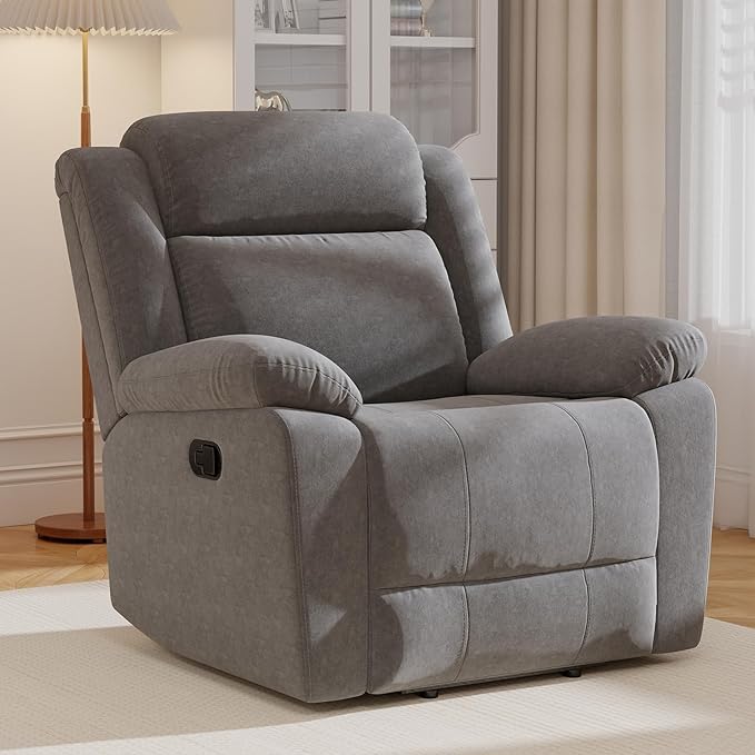 Bonzy Home Rocker Recliner Chair for Adults, Overstuffed Manual Rocking Recliner, Fabric Upholstered Single Sofa for Living Room, Grey