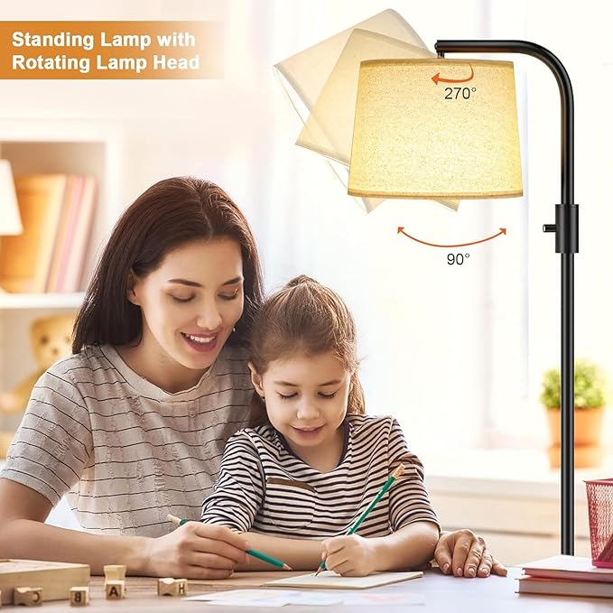 Ambimall 𝐅𝐮𝐥𝐥𝐲 𝐃𝐢𝐦𝐦𝐚𝐛𝐥𝐞 Floor Lamp - Floor Lamps 9W 𝐋𝐄𝐃 Light Bulb Included, Standing Lamps for Living Room with Adjust Head, Modern Standing Tall Light Rotary Switch for Office