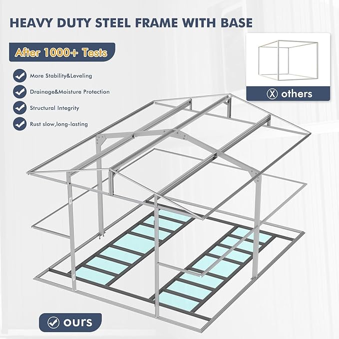 Restland 10x12 FT Outdoor Storage Shed with Floor Base Frame Metal Garden Shed with Clear Roof, Air Vent & Lockable Door Large Tool Storage House for Backyard, Garden, Lawn
