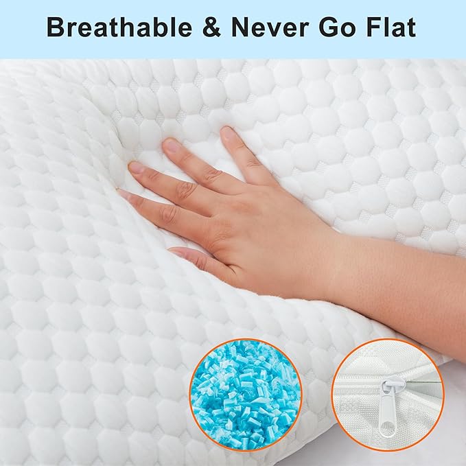 Adjustable Side Sleeper Pillow for Neck and Shoulder Pain Relief, Cooling Shredded Memory Foam Pillows for Sleeping, Queen Curved Bed Pillows Firm and Soft (1, White, U-Shape)