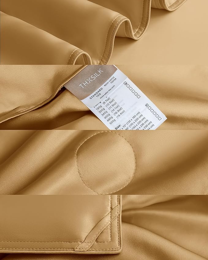 THXSILK Silk Blanket, 100% Mulberry Silk Cooling Throw, Soft and Lightweight Blanket for Bedroom, Sofa, Travel, All-Season (Metallic Gold, King)