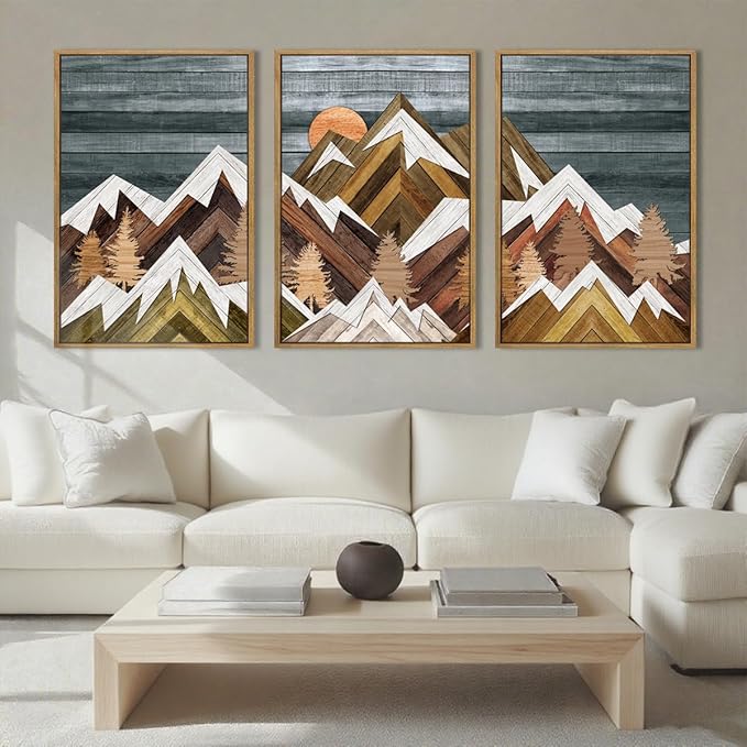 BINCUE Extra Large Mountain Wall Art Decor large Artwork Mountain Wall Decor 24x36 Inches Set of 3 Framed Painting for Living Room Bedroom Office