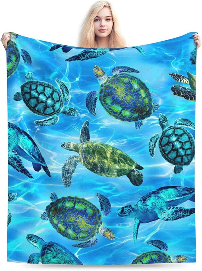 Sea Turtle Flannel Blanket Soft Cozy Nautical Ocean Turtle Fleece Plush Stuff Decor Throw Blanket Warm Sea Turtle Blanket Gifts for Girls Boys Lovers Women Adults Men Kids Bed Travel 40"x50"