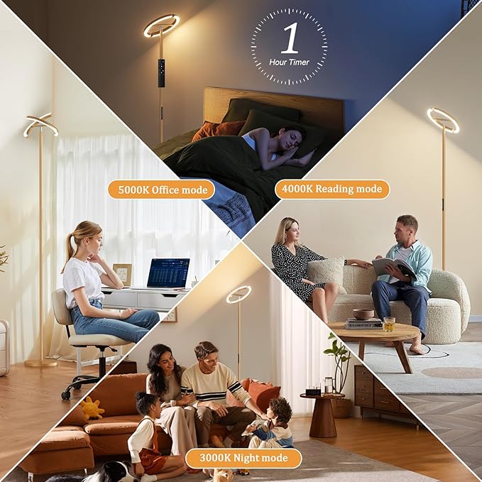 LED Floor Lamp - 70" Tall Modern Standing Lamp with 2 Rotatable Lights, Remote & Touch Control, 24W Bright Stepless Dimmable, Ideal for Living Room Bedroom Office(Gold)