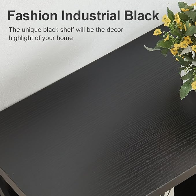 HOMBAZAAR Sofa Table,Industrial Console Table with Storage,Entryway Table with Engineered Wood and Metal,3 Tier Shelf for Living Room,Hallway,Black,47 Inch