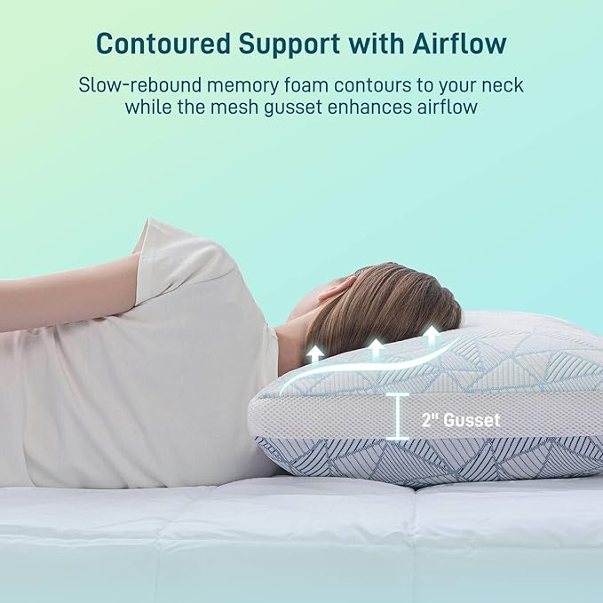 Shredded Memory Foam Cooling Soft Bamboo Viscose Pillow Queen Size, Adjustable Hypoallergenic Hotel Quality Bed Pillow for Side, Stomach or Back Sleeper, Oeko-TEX Certified