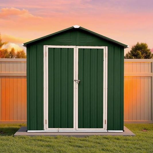 6 x 4 FT Outdoor Storage Metal Shed, Bike Garden Tool Shed with Slooping Roof, Lockable Doors and Aluminum Frames, Shed Easy to Assemble for Garden, Patio, Lawn, Green