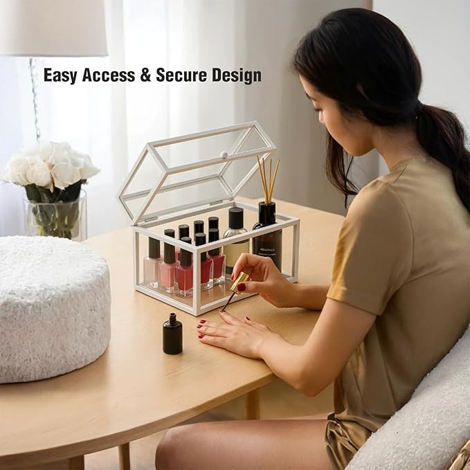 40 Lipsticks Organizer with Lid, Glass Display Box Fits Large Perfume & Skincare, Easy-Access Organiser for Vanity Countertop, Multifunctional Display Box in Any Rooms