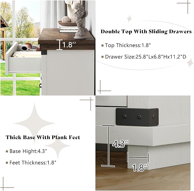 AMERLIFE Farmhouse 5 Drawers Dresser Chests for Bedroom, 48" Tall Wood Rustic Chest of Drawers/w Thick Plank Styling, Heavy Duty Closet Storage Dresser Organizer, Living Room, Hallway, Antique White