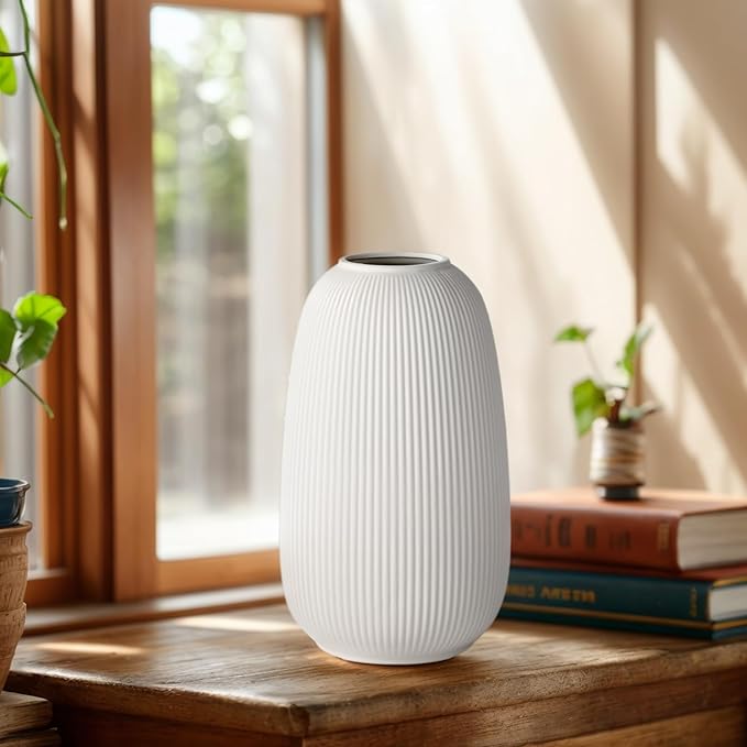 RONDURE 9.5" Modern Ceramic Table Lamp, Modern Bedside Lamps for Bedroom, Living Room and Nightstand, White Translucent Ceramic Shade, Warm Ambient Lighting, Home Decor