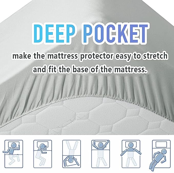 MATBEBY Bedding Quilted Fitted California King Mattress Pad Cooling Breathable Fluffy Soft Mattress Pad Stretches up to 21 Inch Deep, Cal King Size, Light Grey, Mattress Topper Mattress Protector