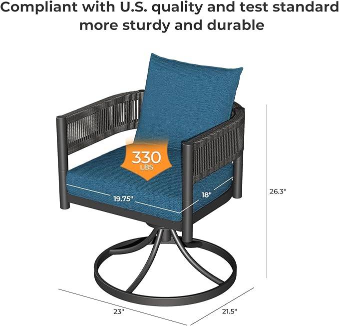 Grand patio 5-Piece Outdoor Dining Set for 4 with 1 Rectangle Expandable Table for 4-6 Person, Metal Woven Wicker Swivel Patio Chairs with Thickened Cushions for Yard, Poolside (Brown)