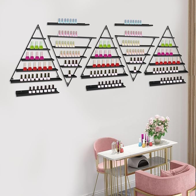 10PCS Triangular Nail Polish Racks, Metal Wall-Mounted Display Rack for Nail Polish Bottles, Lipstick Perfume Wall Shelf Essential Oil Organizer for Home Spa Nail Salon Shop