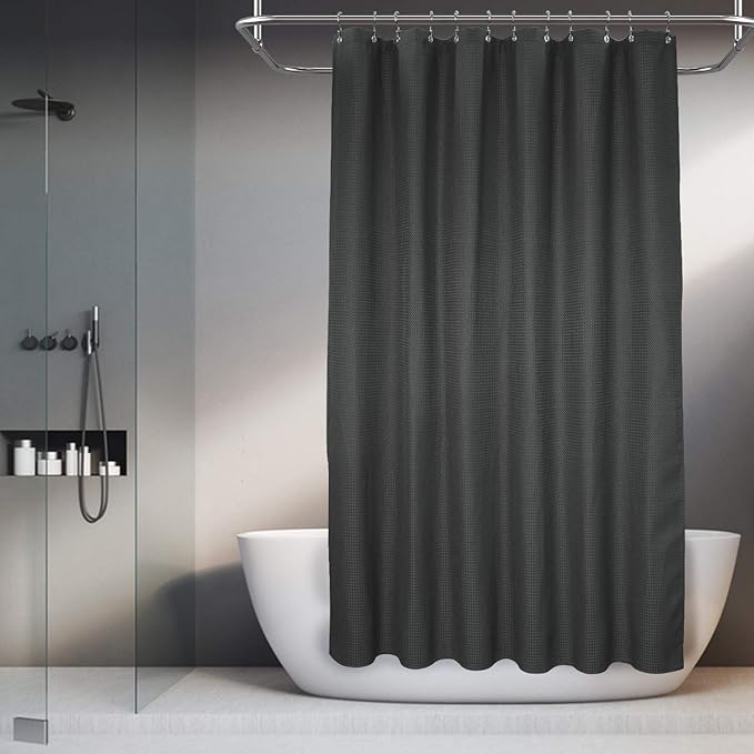 Barossa Design Waffle Weave Shower Curtain Hotel Luxury Spa, 230 GSM Heavy Duty Fabric & No Blowing, Water Repellent and Machine Washable - Graphite Gray, 71"x72"