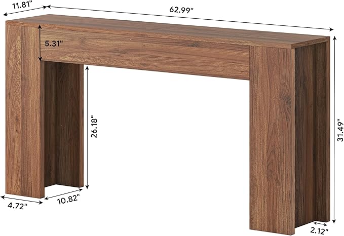 63-Inch Long Console Table with LED Light, Farmhouse Sofa Table Behind Couch, Wooden Console Table for Entryway, Hallway, Entrance, Living Room