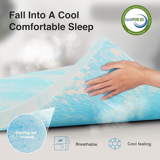 Novilla Memory Foam Mattress Topper King - 3 Inch Cooling Gel Infused Memory Foam | Slow-Rebound Pressure Relief | CertiPUR Certified | Comfort for Sleeper Sofa, RV, Camper, Dorm Room