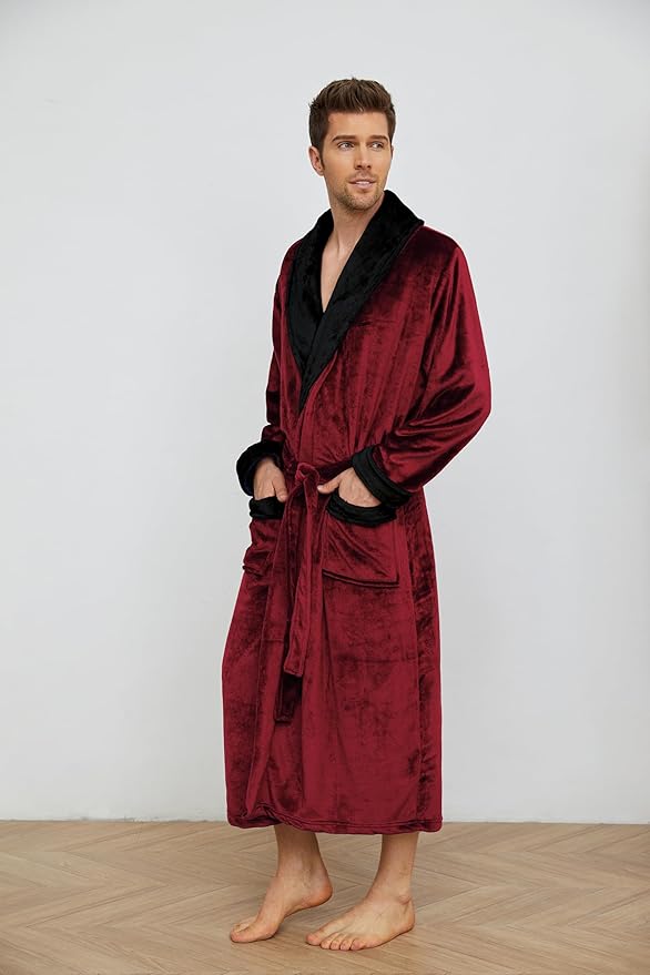 U2SKIIN Mens Fleece Robe Plush Collar Shawl Bathrobe
