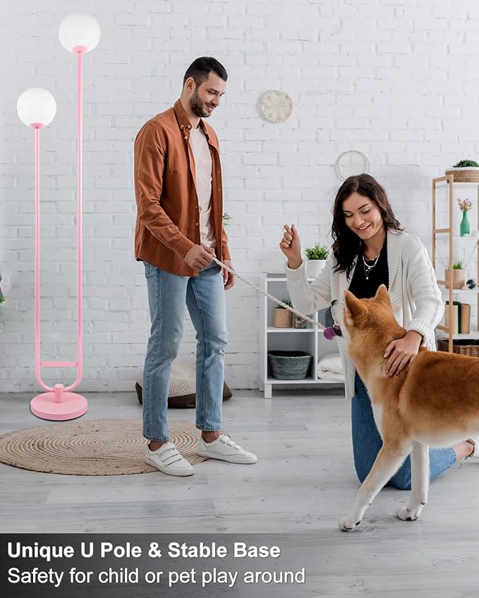 Lightdot 63IN Pink Floor Lamp, Modern Mid Century Globe Standing Lamps with 3000K LED Bulbs Candle Holder Style Unique Vintage Tall Floor Lamp for Living Room/Wedding