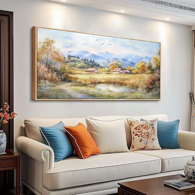 PHAOHUAXM Large Wall Decoration Canvas For Bedroom Wall Art For Living Room Office Decor Rural Landscape Painting Wood Frame Pictures Art Print Farmhouse Restaurant Home Wall Aesthetics 24"x48"