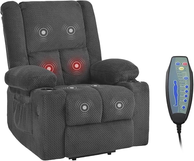 Electric Power Lift Recliner Chair,Reclining Chair with 8 Massage for Elderly,Recliner Single Sofa with 2 Cup Holders,Side Pockets,USB Charge Port,Remote Control for Living Room,Bedroom,Gray