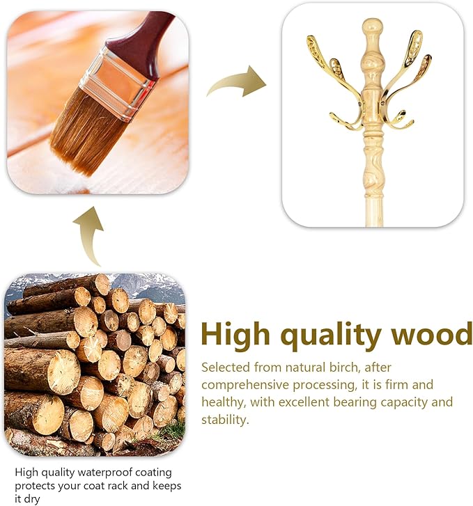 73”Vintage Wooden Coat Rack Freestanding With 14 Hooks and Sturdy Round Base。3-level Adjustable Vintage Wooden Coat Rack.Coat Rack Stand for Living Room Bedroom Office