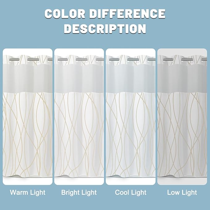 No Hook Beige Khaki Striped Shower Curtain with Snap in Liner Set - Hotel Shower Curtain and Liner Set with See Through Mesh Top Window,Machine Washable, 71x74 INCH