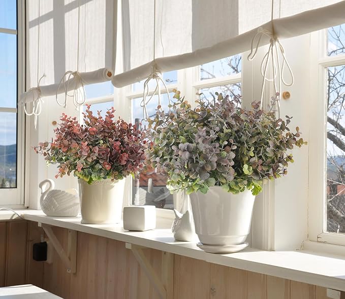 RECUTMS 20 Bundles Artificial Plants Outdoor Faux Plant Eucalyptus Stems Artificial Bushes Boxwood Bushes for Farmhouse Bathroom Office Vase Centerpiece Indoor Outdoor Decor(Dusty Purple)