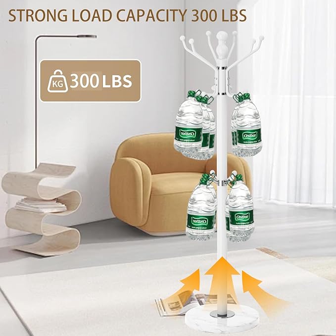 Modern Coat Rack with Natural Marble Base, Metal Freestanding Coat Racks with 16 Hooks, Heavy Duty Coat Rack Stand, Standing Coat Hall Tree Hanger Holder Stand for Entryway,Office