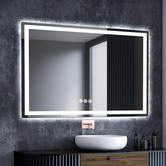 LED Mirror for Bathroom 36"x 60" with Frontlit and Backlit, Anti-Fog Mirror with Lights, Stepless 3 Colors Temperature & Dimmable Bathroom Mirror