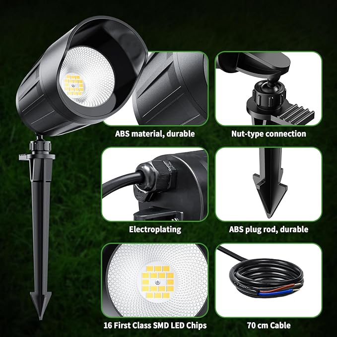 Low Voltage Landscape Lighting, 8W 800LM LED Landscape Lights with Connectors for Tree Garden Yard Pathway | 12V 24V Warm White 2700K Spotlights | IP67 Waterproof | 4 Pack