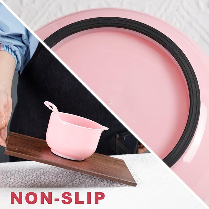 BoxedHome 4 Pack Nesting Mixing Bowl with Pour Spout and Handle, BPA free Microwave & Dishwasher Safe(Pink Gradient, 4 Pack with Handle)