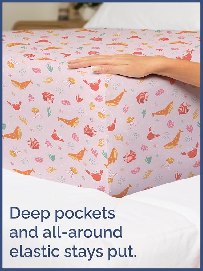 Kids Pink Fish Twin 3 Piece Sheet Set - Boys, Girls, Teens, Toddler - Easy Fit Deep Pockets - Breathable, Hotel Quality Bedding Sheets - Machine Washable - Wrinkle Free - Cute, Cozy, Soft - CGK Linens