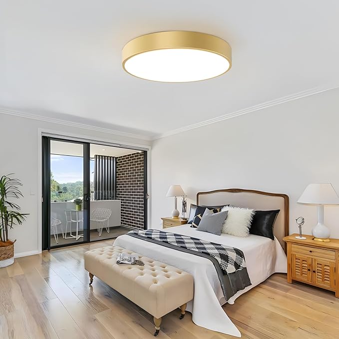 Large Gold Flush Mount Ceiling Light, 18 Inch Oversized Close to Lighting Fixtures, Minimalist Modern Style Round Lamp for Living Room, Bedroom, Kitchen Island (E12, 4-Light)