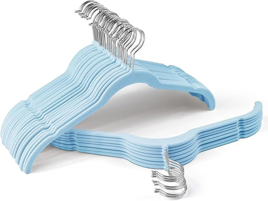 30 Pack Velvet Hangers – Premium Non-Slip Slim Clothes Hangers with 360° Swivel Hook, Space-Saving Flocked Shirt Hangers for Coats, Dresses, Blouses, Suits(Blue)