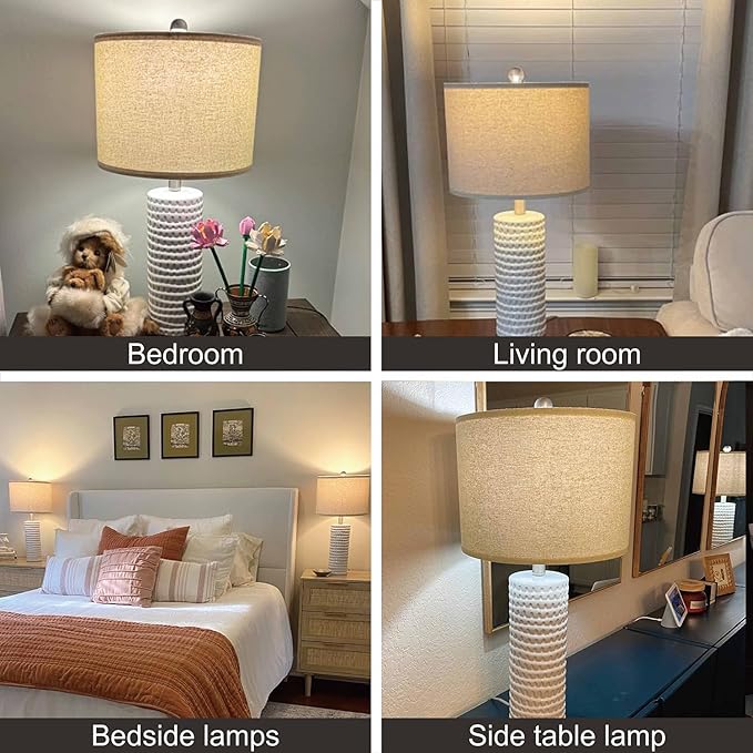 PORTRES 24" Farmhouse Ceramic Table Lamp Set of 2 for Bedroom Living Room White Desk Decor Bedside Lamps for Study Room Office Dorm Modern Accent Nightstand Lamp End Table Lamps