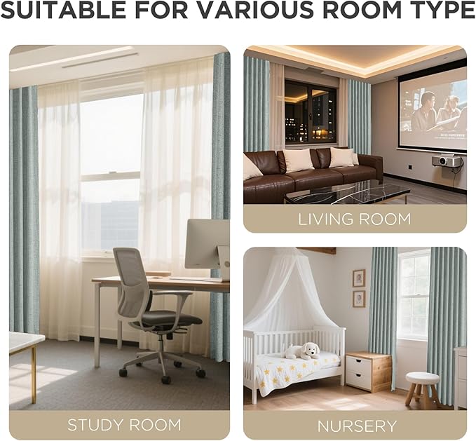 Joydeco 100% Blackout Curtains for Bedroom - Natural Linen Curtains 52" W x 120" L Long, Thermal Insulated 2 Panels Light Blocking Drapes, Rod Pocket & Back Tabs, Darkening Privacy for Living Room