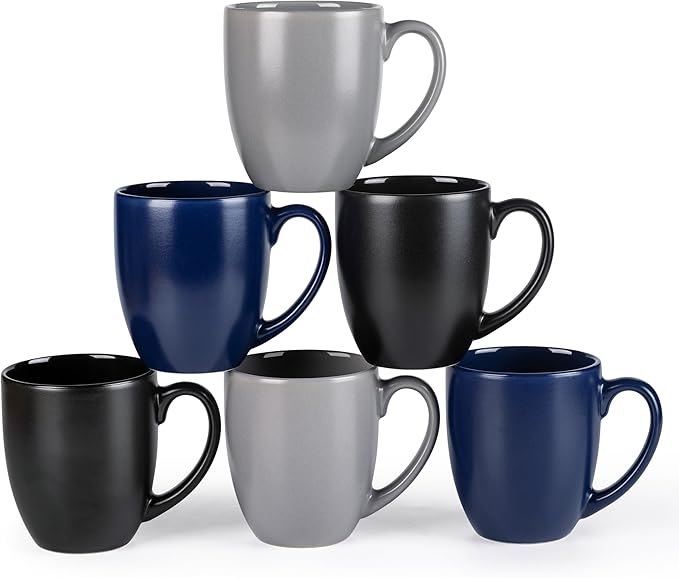 GBHOME 16oz Coffee Mugs Set of 6, Large Ceramic Coffee Mugs for Man, Woman, Dad, Mom, Modern Coffee Mugs Set with handle for Tea/Latte/Cappuccino/Milk/Cocoa. Dishwasher&Microwave Safe,Multi-Color