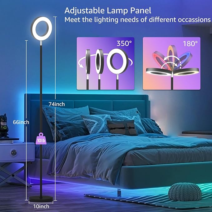 [2025 New]42W Dual-Sided Floor Lamp, RGB Color Changing LED Standing Lamp with Remote, Stepless Dimmabe Warm/Neutral/Cool Floor Light, Modern Torchiere Tall Lamps for Living Room Bedroom Gaming Party