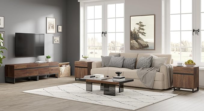 WAMPAT TV Stand and End Table Set of 3, Living Room Table Sets, 70 Inch TV Stand and 2 End Table Set with Drawers for Living Room, Entertainment Center, Console TV Table,Brown