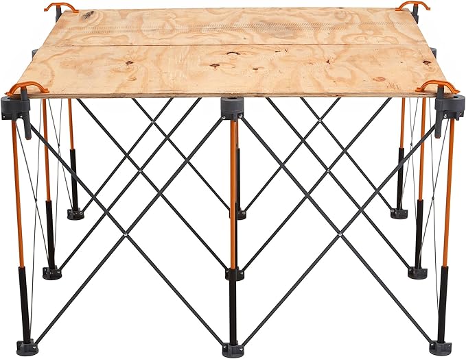 Bora Centipede 30in Folding Work Table Set - No Assembly 9-Strut Collapsible Table 3500lb Weight Limit - 4x4ft Mobile Work Station with Storage Bag, Foldable Work Bench Table - CK9S, Orange/Black
