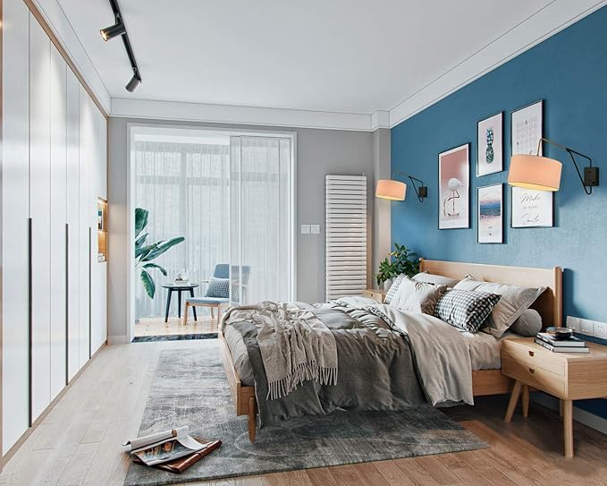 HOLKIRT Bedroom Swing Arm Wall Lamp Bedside Wall Sconce,Plug in/Wall Mount + Off-White Fabric Shade 13.77 Inch