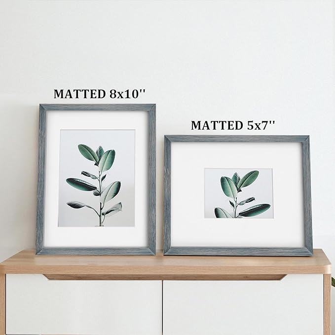 Egofine 11x14 Picture Frame Made of Solid Wood Covered by Plexiglass, Display Pictures 5x7/8x10 with Mat or 11x14 Without Mat for Table Top Display and Wall Mounting Photo Frame, Rustic Blue