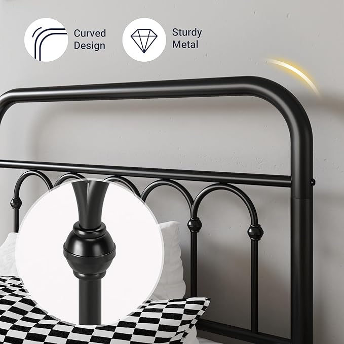 Allewie 14 Inches Twin Size Metal Platform Bed Frame with Victorian Style Curved Iron-Art Headboard/Footboard, Metal Slats Support, Easy Assembly, Under Bed Storage, No Box Spring Required, Black