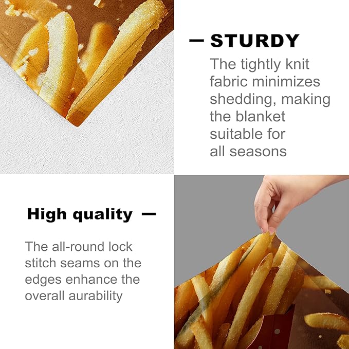 French Fry Blanket for Women Adults, Flannel French Fry Blankets Gifts, French Fry Throw Blanket for Sofa Bed Living Room Soft Warm Cozy French Fry Decor 50" x 40"