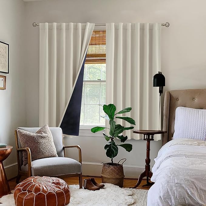 BGment 100% Room Darkening Thermal Insulated Blackout Curtains 54 Inches Long with Liner, Rod Pocket and Back Tab Double Layer Noise Reduce Curtains for Bedroom (52 x 54 Inch, 2 Panels, Cashmere)