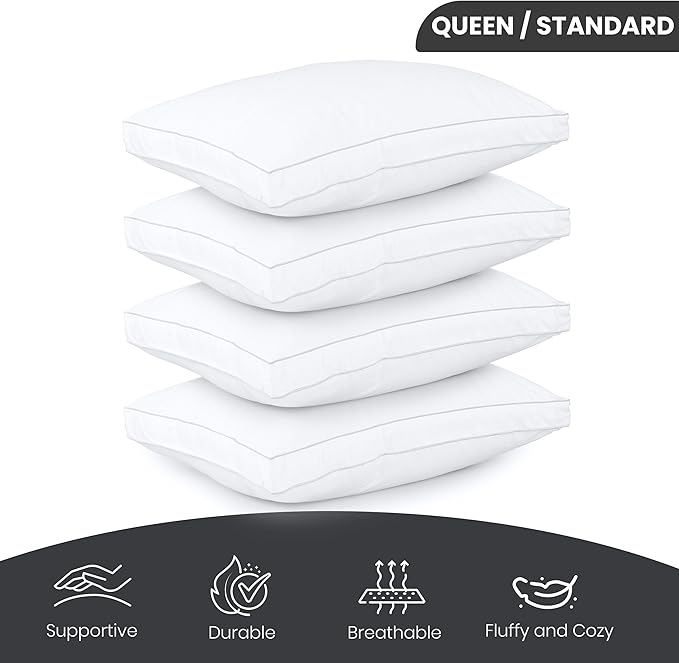 Utopia Bedding Bed Pillows for Sleeping Queen Size (White), Set of 4, Cooling Hotel Quality, Gusseted Pillow for Back, Stomach or Side Sleepers
