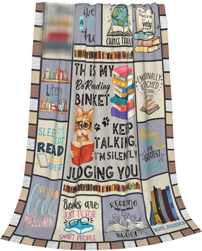 Wsradto Book Blanket Bookworm Throw Blanket Reading Lovers Gifts for Bookish Reader Librarian Plush Fleece Flannel for Couch Sofa Bed Room Decor 60"X80"