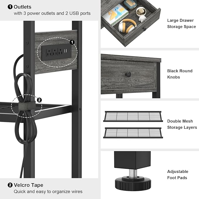 Ecoprsio 47'' Entryway Table with Outlets and USB Ports, Console Table with 3 Drawers, Sofa Table Narrow Long with Storage Shelves for Living Room, Couch, Hallway, Foyer, Kitchen Counter, Grey