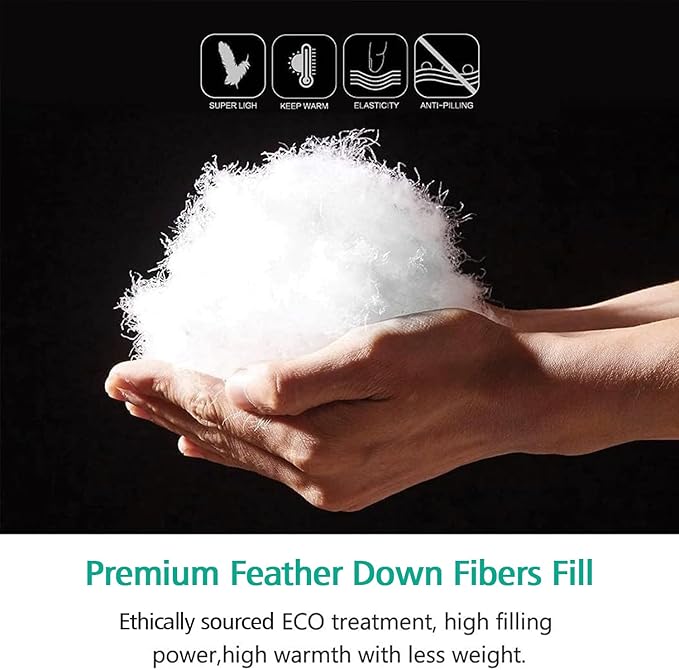 APSMILE Fluffy Down Feather Fibers Comforter King Size, Organic Cotton Cover Down Feather Fibers Duvet Insert for Warm Weather, High Fill Power Lightweight Blanket for Summer (Ivory White, 106x90)