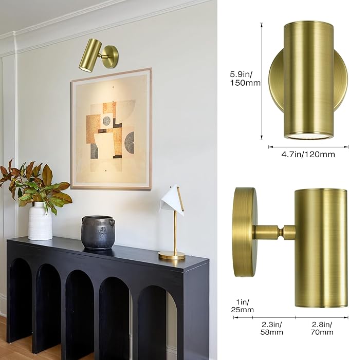 Brass Wall Sconces, Hardwired Wall Sconce Lights, LED Sconces Lighting, Dimmable Wall Mounted Light, Picture Llights for Painting Display Artwork Portrait
